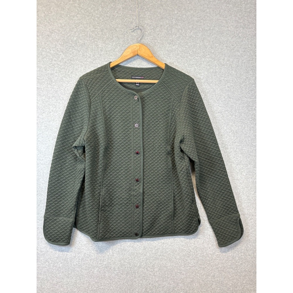 Isaac Mizrahi Jacket Womens Large Green Quilted‎ Shacket Coat Sweater New